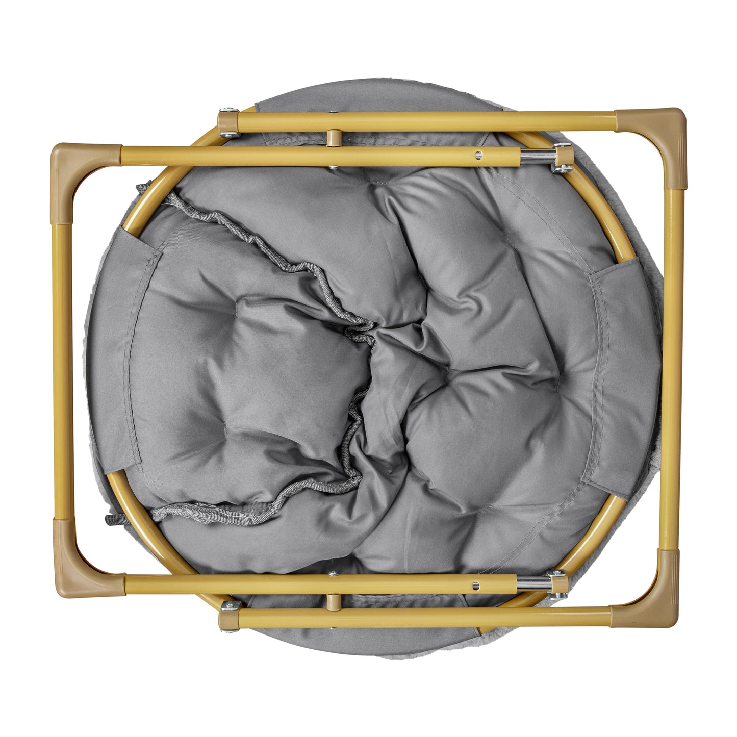 Gwen 38" Oversize Portable Faux Fur Folding Saucer Moon Chair with Folding Ottoman for Dorm and Bedroom, Gray Faux Fur/Soft Gold Frame Gray Fabric/Soft Gold Frame