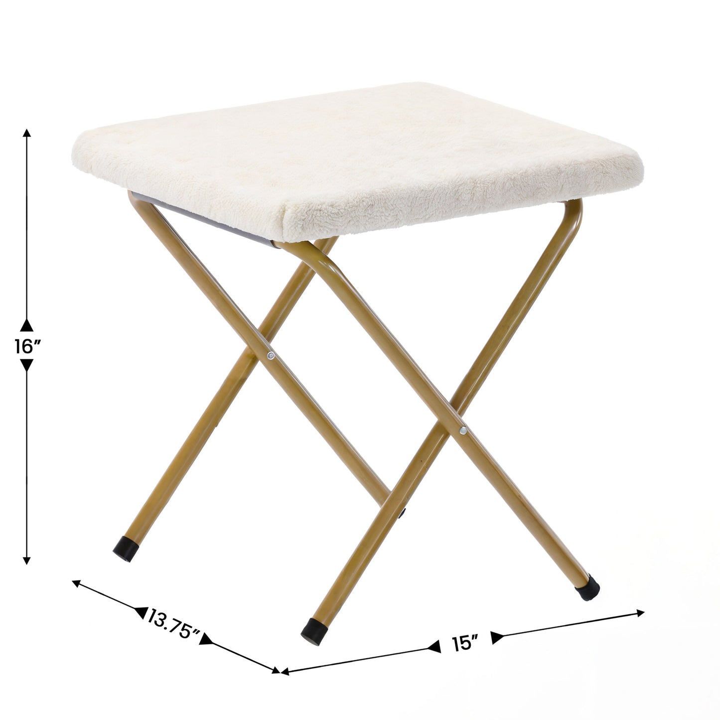 Gwen 38" Oversize Portable Faux Shearling Folding Saucer Moon Chair with Folding Ottoman for Dorm and Bedroom, Ivory Faux Shearling/Soft Gold Frame Ivory Faux Shearling Fabric/Soft Gold Frame