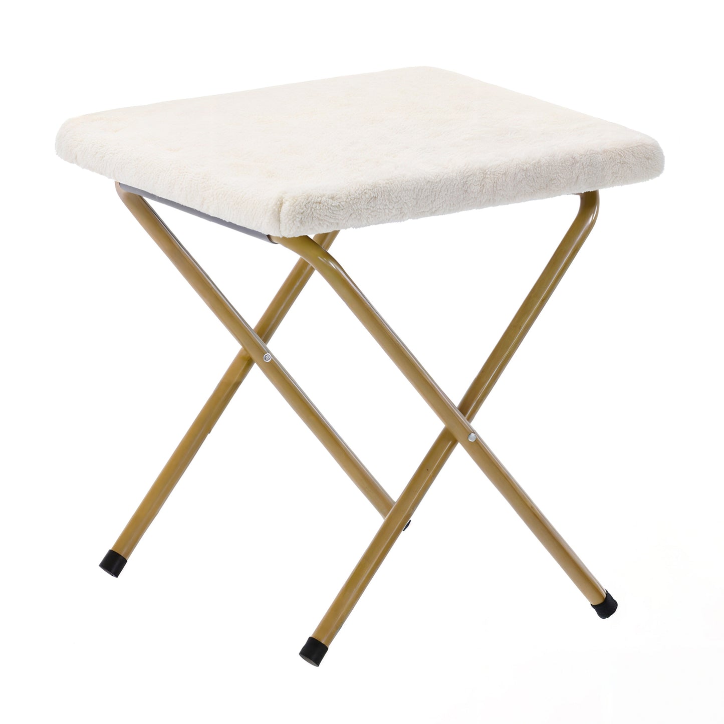 Gwen 38" Oversize Portable Faux Shearling Folding Saucer Moon Chair with Folding Ottoman for Dorm and Bedroom, Ivory Faux Shearling/Soft Gold Frame Ivory Faux Shearling Fabric/Soft Gold Frame