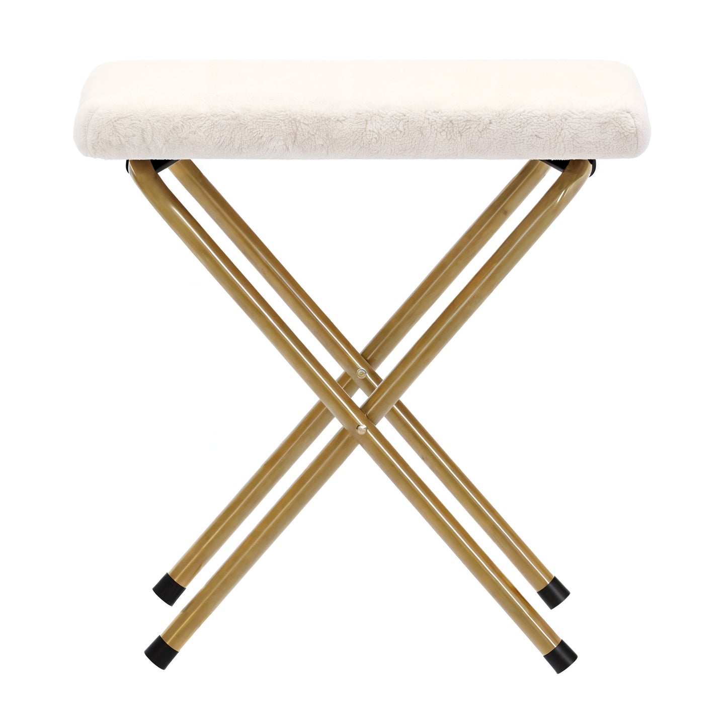 Gwen 38" Oversize Portable Faux Shearling Folding Saucer Moon Chair with Folding Ottoman for Dorm and Bedroom, Ivory Faux Shearling/Soft Gold Frame Ivory Faux Shearling Fabric/Soft Gold Frame