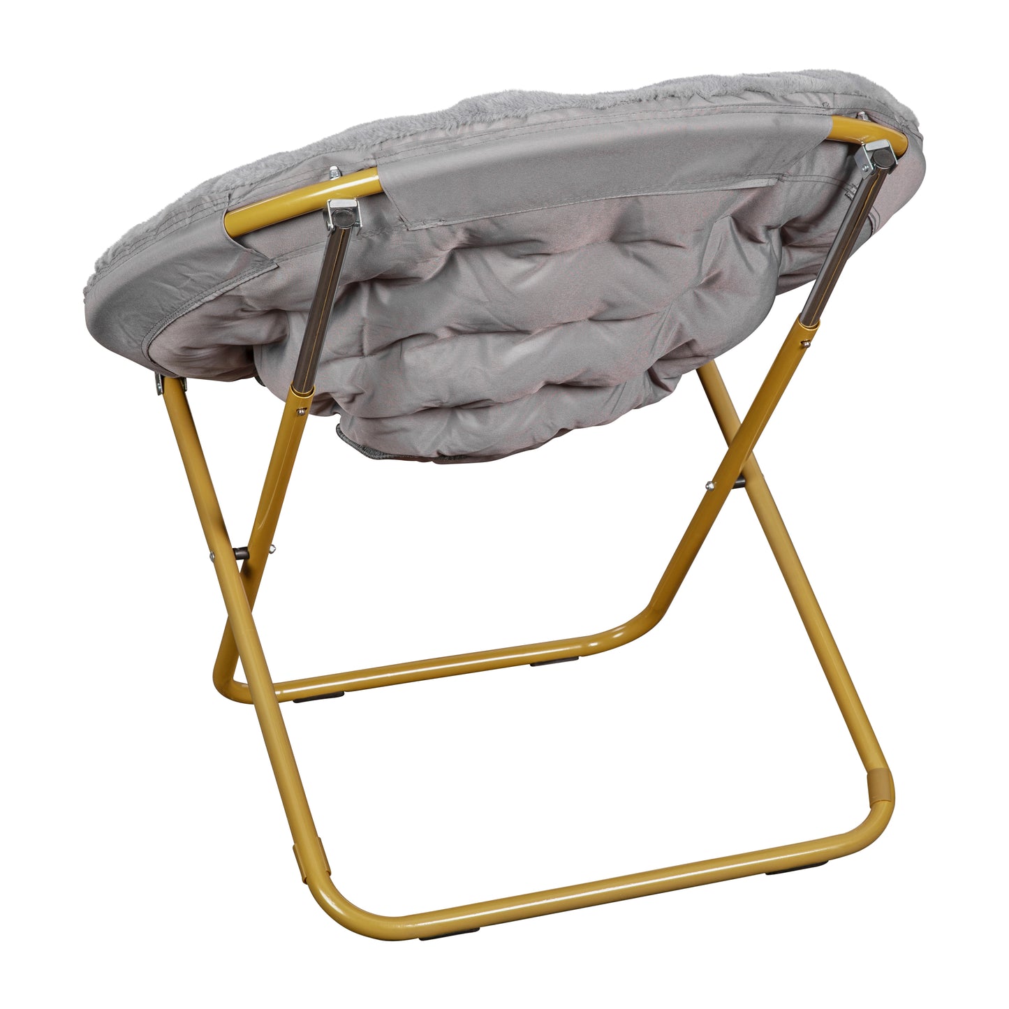 Gwen 38" Oversize Portable Faux Fur Folding Saucer Moon Chair for Dorm and Bedroom, Gray Faux Fur/Soft Gold Frame Gray Faux Fur/Soft Gold Frame