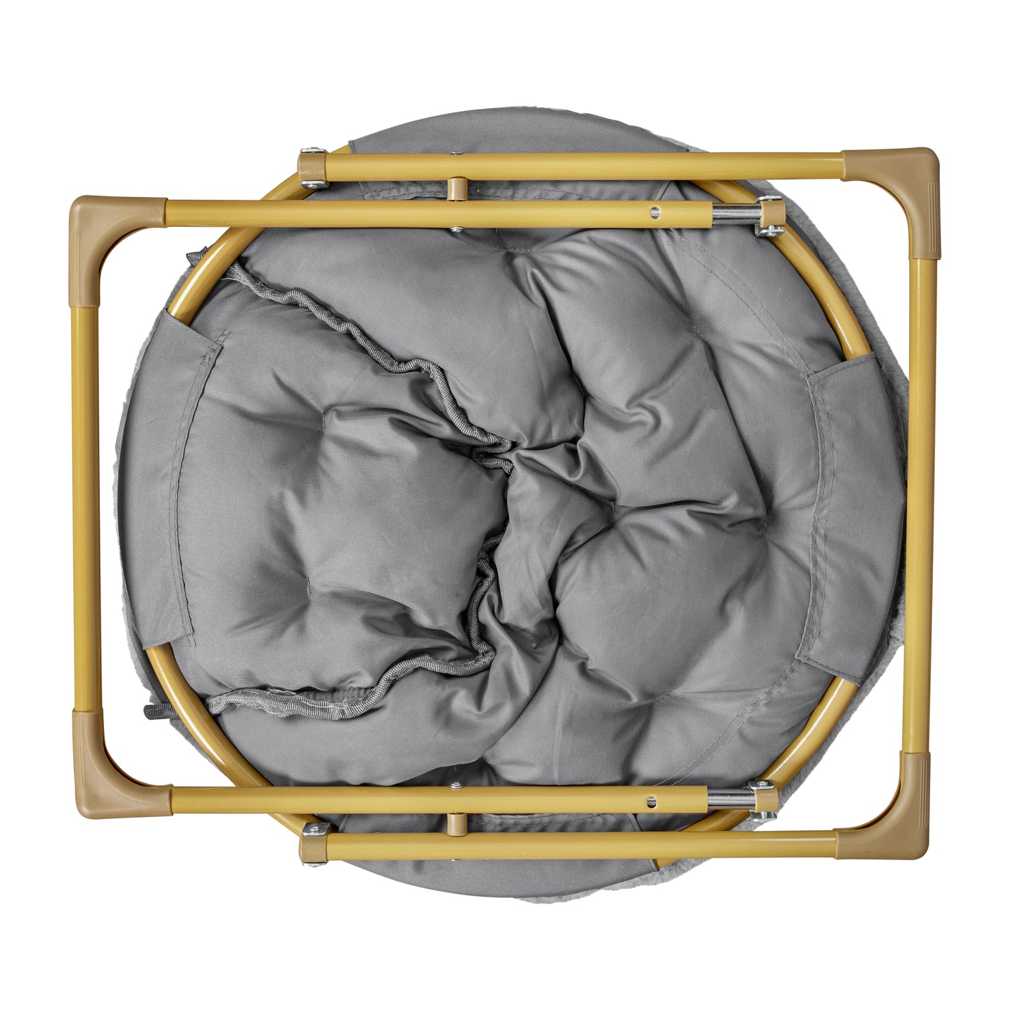 Gwen 38" Oversize Portable Faux Fur Folding Saucer Moon Chair for Dorm and Bedroom, Gray Faux Fur/Soft Gold Frame Gray Faux Fur/Soft Gold Frame