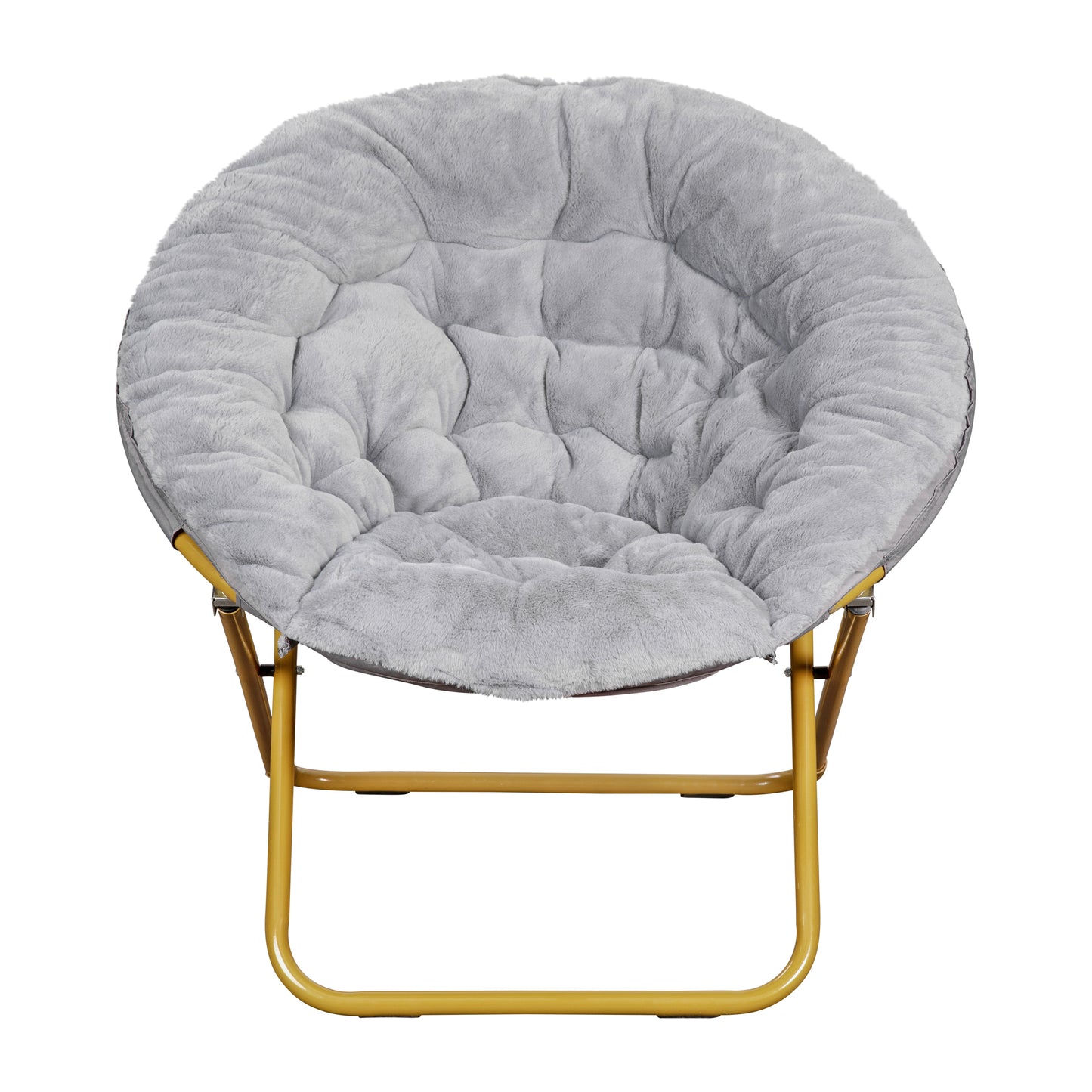 Gwen 38" Oversize Portable Faux Fur Folding Saucer Moon Chair for Dorm and Bedroom, Gray Faux Fur/Soft Gold Frame Gray Faux Fur/Soft Gold Frame