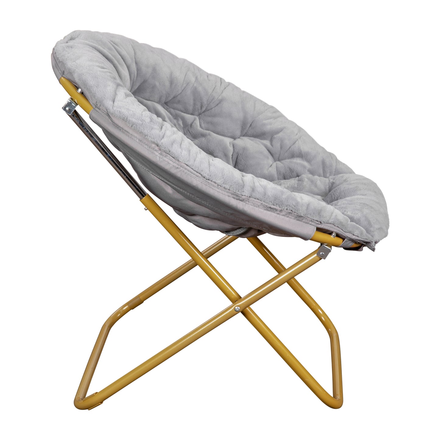 Gwen 38" Oversize Portable Faux Fur Folding Saucer Moon Chair for Dorm and Bedroom, Gray Faux Fur/Soft Gold Frame Gray Faux Fur/Soft Gold Frame