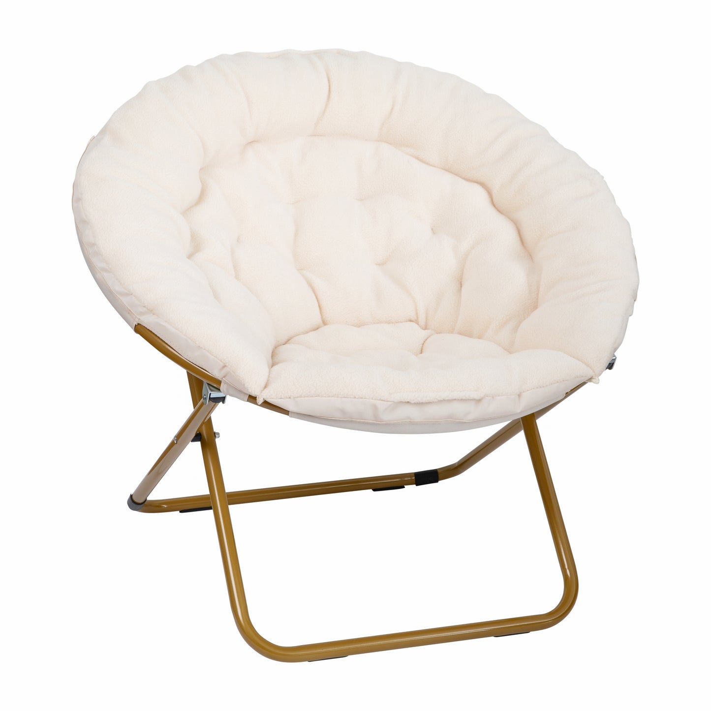 Gwen 38" Oversize Portable Faux Fur Folding Saucer Moon Chair for Dorm and Bedroom, Ivory Sherpa/Soft Gold Frame Ivory Sherpa/Soft Gold Frame