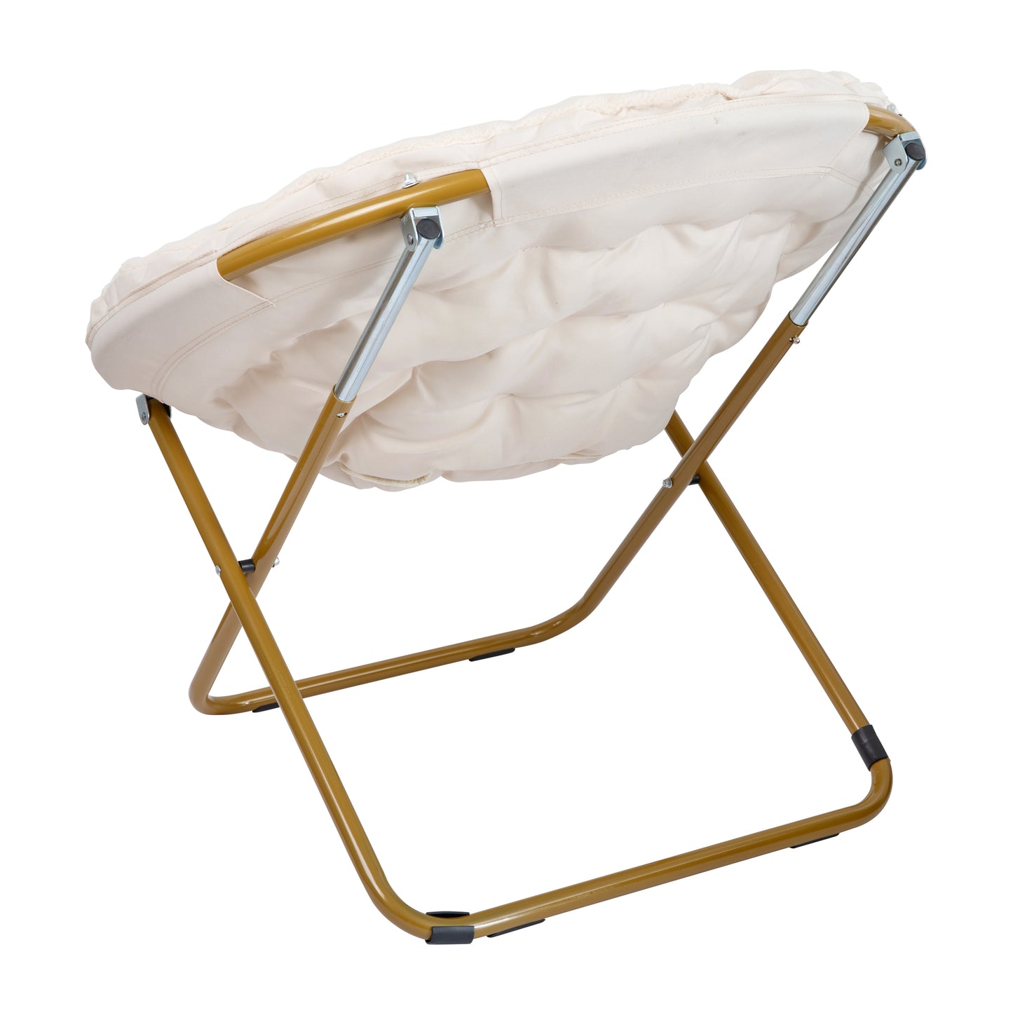 Gwen 38" Oversize Portable Faux Fur Folding Saucer Moon Chair for Dorm and Bedroom, Ivory Sherpa/Soft Gold Frame Ivory Sherpa/Soft Gold Frame