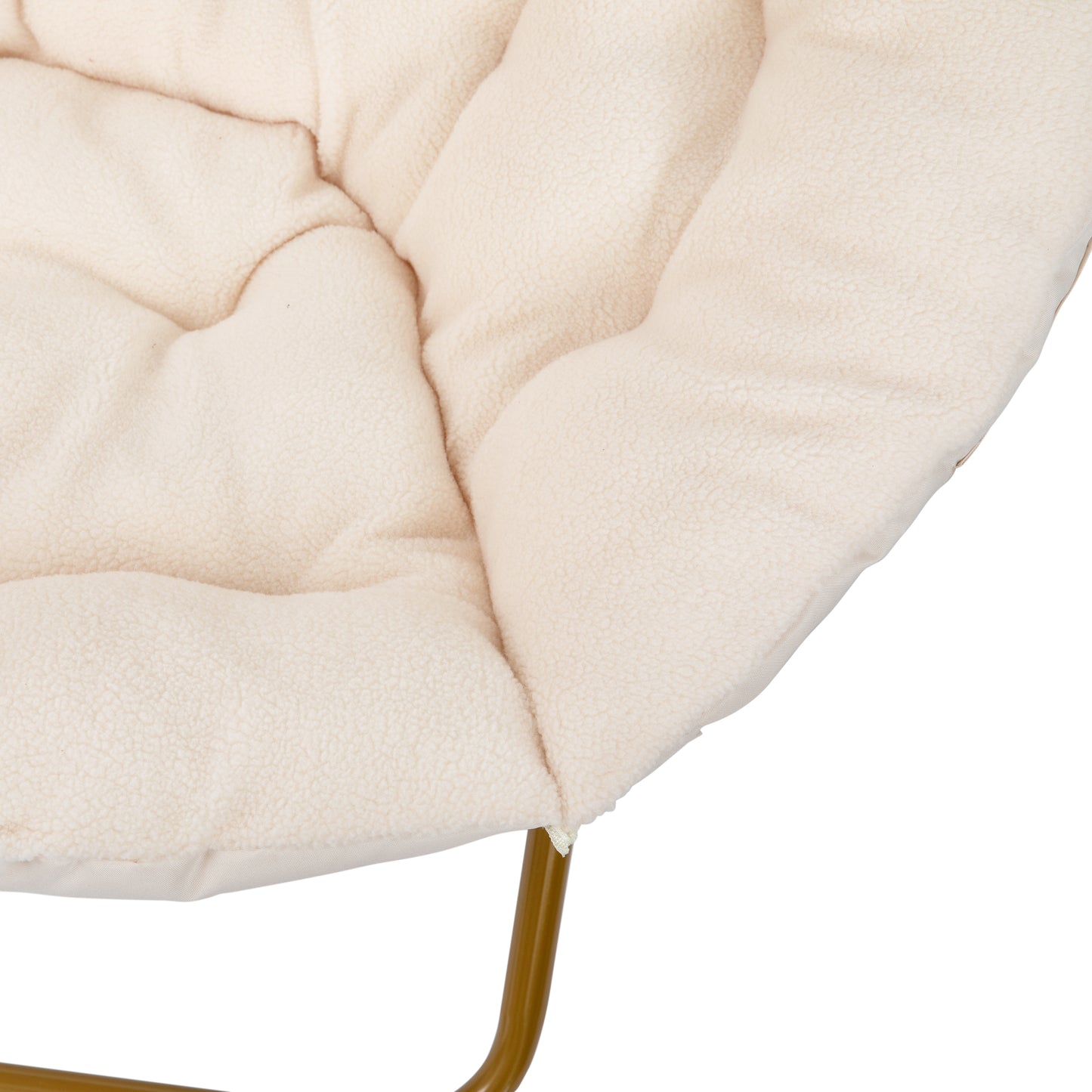 Gwen 38" Oversize Portable Faux Fur Folding Saucer Moon Chair for Dorm and Bedroom, Ivory Sherpa/Soft Gold Frame Ivory Sherpa/Soft Gold Frame
