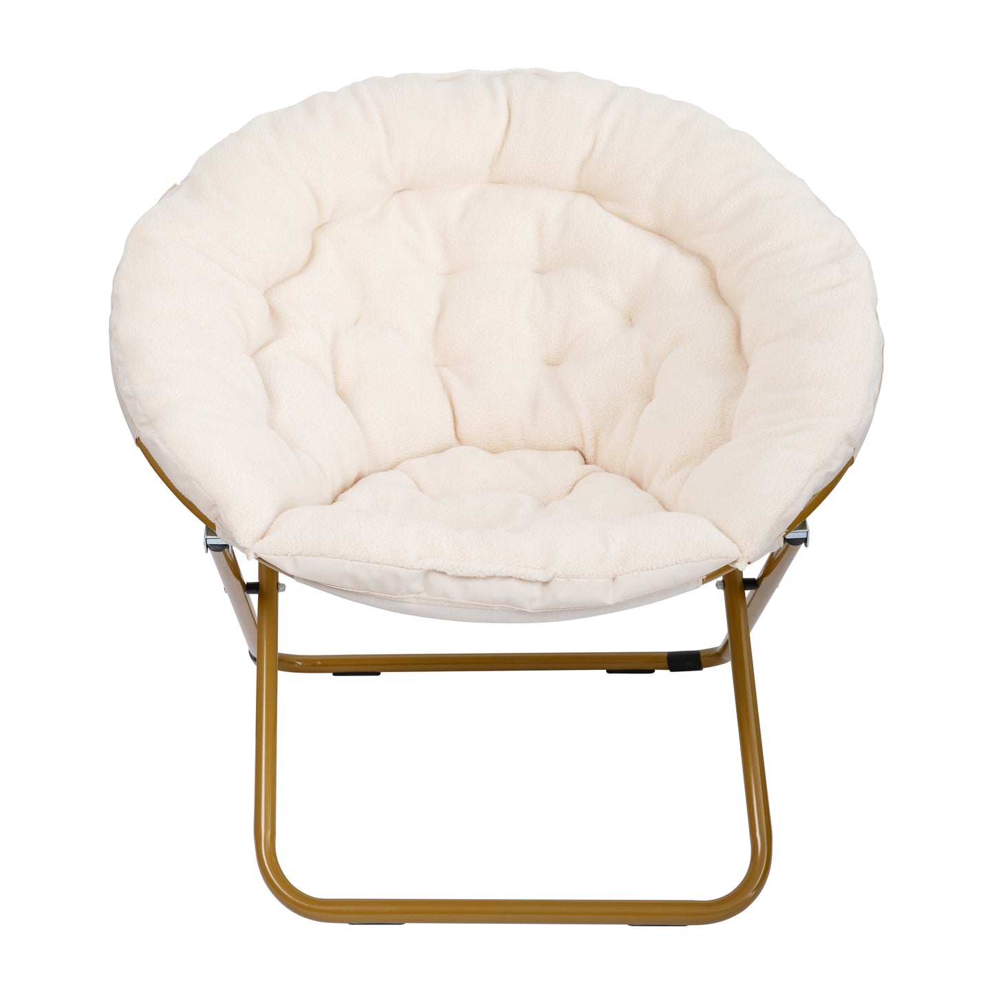 Gwen 38" Oversize Portable Faux Fur Folding Saucer Moon Chair for Dorm and Bedroom, Ivory Sherpa/Soft Gold Frame Ivory Sherpa/Soft Gold Frame