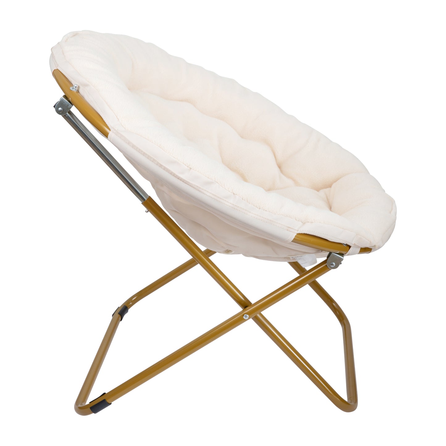 Gwen 38" Oversize Portable Faux Fur Folding Saucer Moon Chair for Dorm and Bedroom, Ivory Sherpa/Soft Gold Frame Ivory Sherpa/Soft Gold Frame