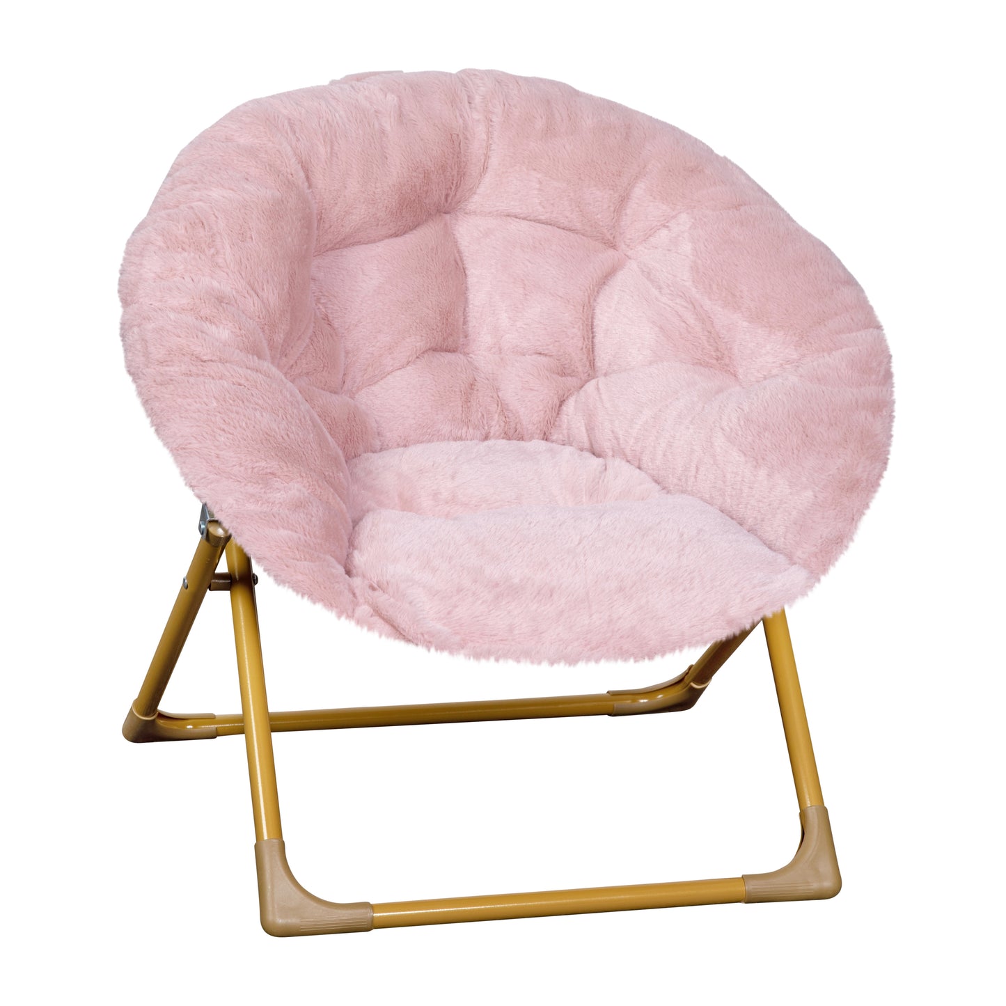 Gwen 23" Kids Cozy Mini Folding Saucer Chair, Faux Fur Moon Chair for Toddlers and Bedroom, Blush/Soft Gold Blush Faux Fur/Soft Gold Frame
