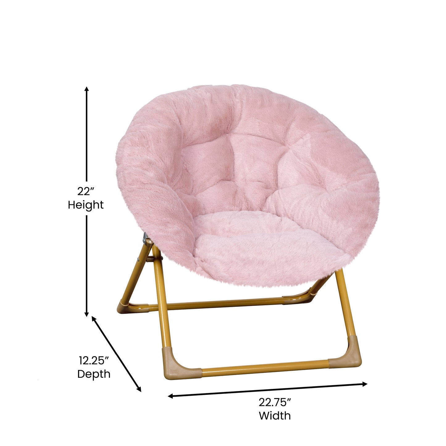 Gwen 23" Kids Cozy Mini Folding Saucer Chair, Faux Fur Moon Chair for Toddlers and Bedroom, Blush/Soft Gold Blush Faux Fur/Soft Gold Frame