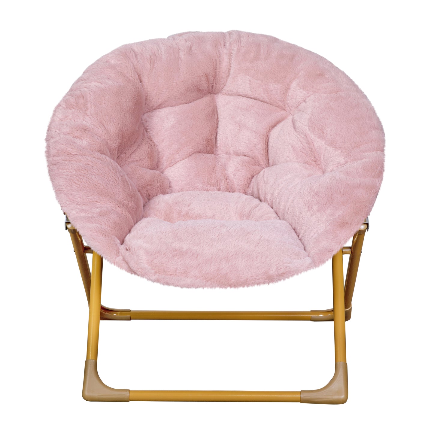 Gwen 23" Kids Cozy Mini Folding Saucer Chair, Faux Fur Moon Chair for Toddlers and Bedroom, Blush/Soft Gold Blush Faux Fur/Soft Gold Frame