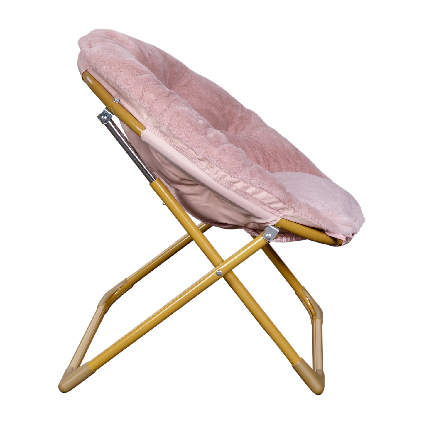 Gwen 23" Kids Cozy Mini Folding Saucer Chair, Faux Fur Moon Chair for Toddlers and Bedroom, Blush/Soft Gold Blush Faux Fur/Soft Gold Frame