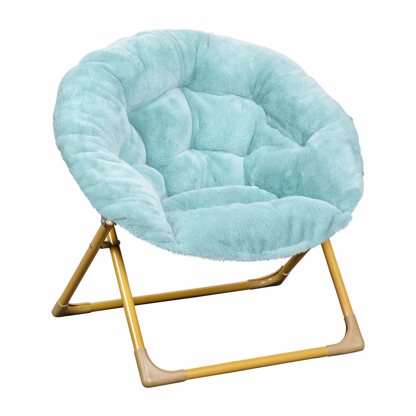 Gwen 23" Kids Cozy Mini Folding Saucer Chair, Faux Fur Moon Chair for Toddlers and Bedroom, Dusty Aqua/Soft Gold Dusty Aqua Faux Fur/Soft Gold Frame