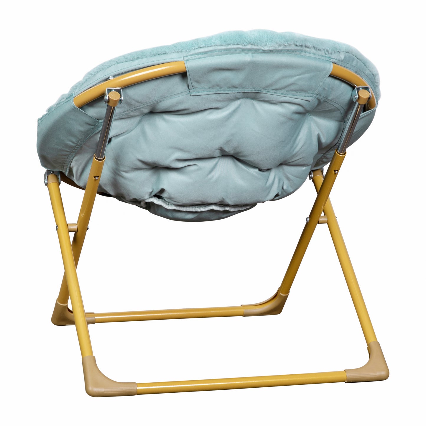 Gwen 23" Kids Cozy Mini Folding Saucer Chair, Faux Fur Moon Chair for Toddlers and Bedroom, Dusty Aqua/Soft Gold Dusty Aqua Faux Fur/Soft Gold Frame