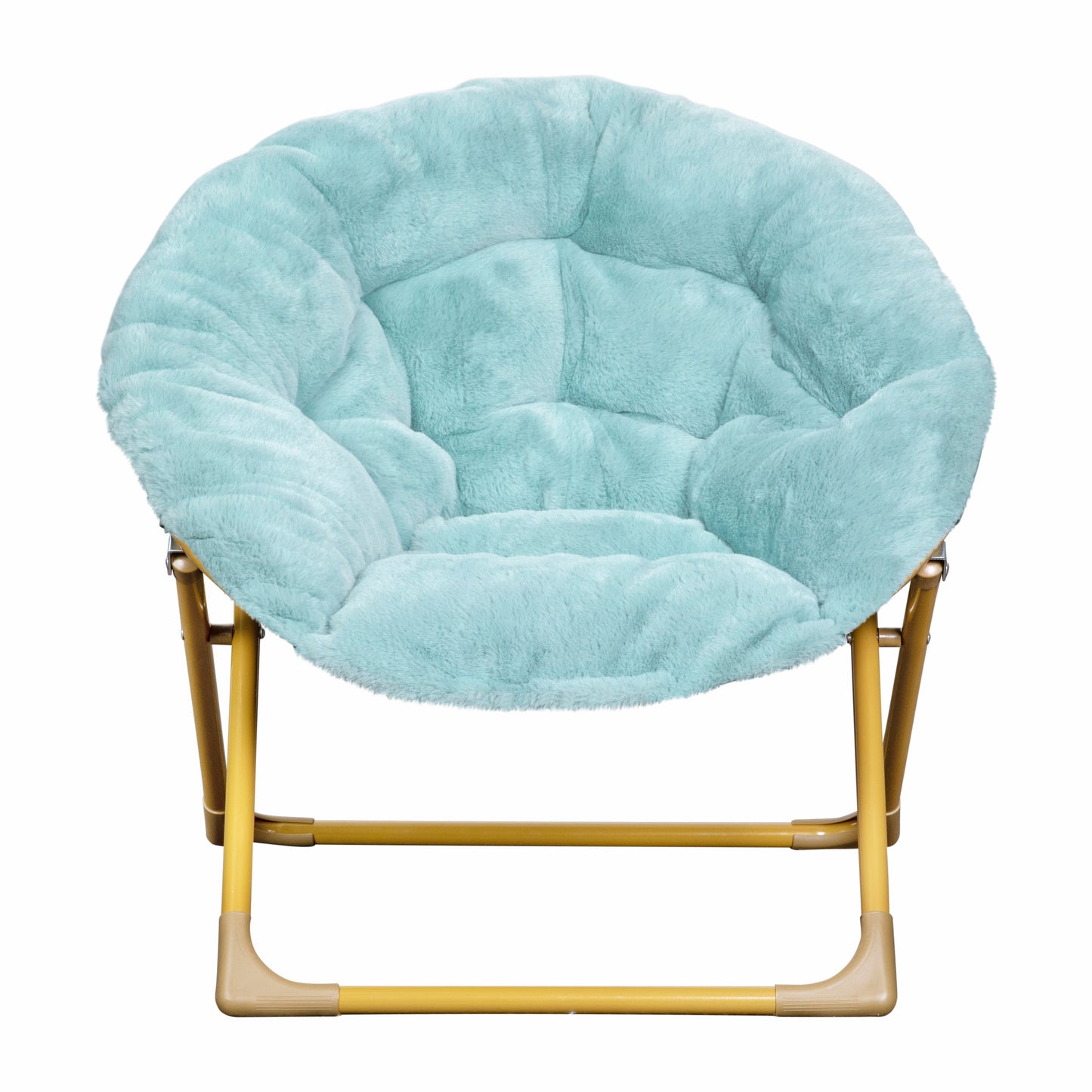 Gwen 23" Kids Cozy Mini Folding Saucer Chair, Faux Fur Moon Chair for Toddlers and Bedroom, Dusty Aqua/Soft Gold Dusty Aqua Faux Fur/Soft Gold Frame