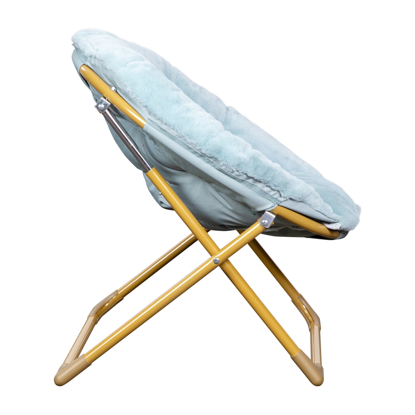 Gwen 23" Kids Cozy Mini Folding Saucer Chair, Faux Fur Moon Chair for Toddlers and Bedroom, Dusty Aqua/Soft Gold Dusty Aqua Faux Fur/Soft Gold Frame