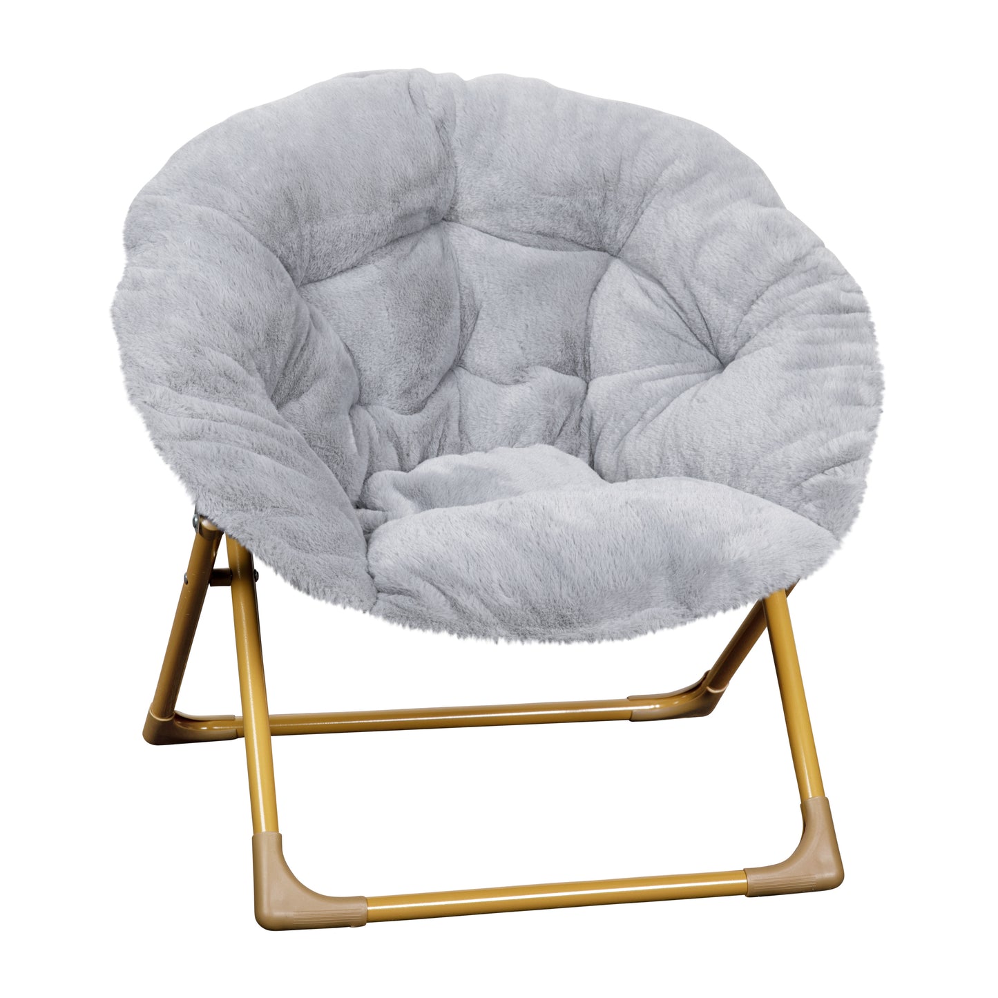 Gwen 23" Kids Cozy Mini Folding Saucer Chair, Faux Fur Moon Chair for Toddlers and Bedroom, Gray/Soft Gold Gray Faux Fur/Soft Gold Frame