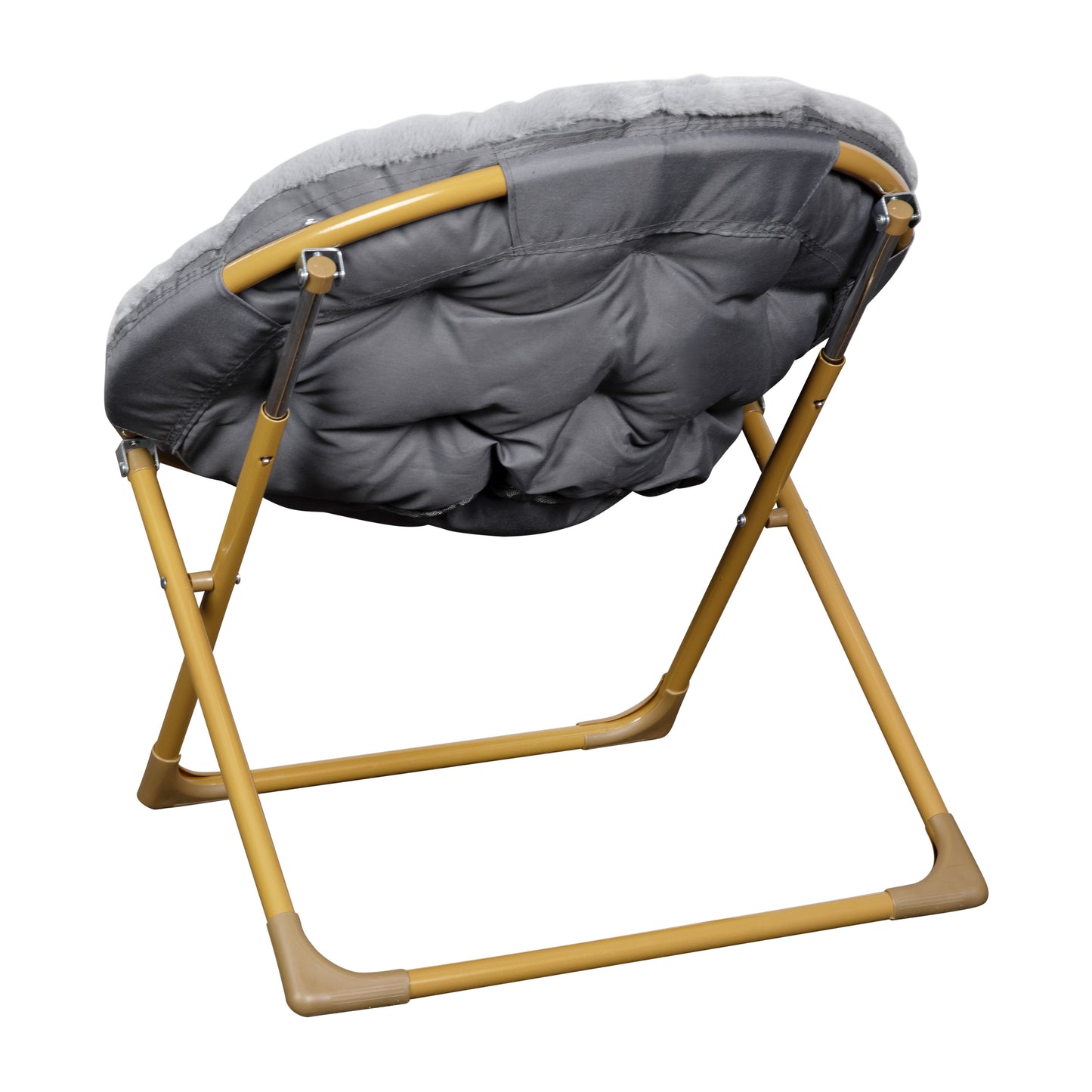Gwen 23" Kids Cozy Mini Folding Saucer Chair, Faux Fur Moon Chair for Toddlers and Bedroom, Gray/Soft Gold Gray Faux Fur/Soft Gold Frame