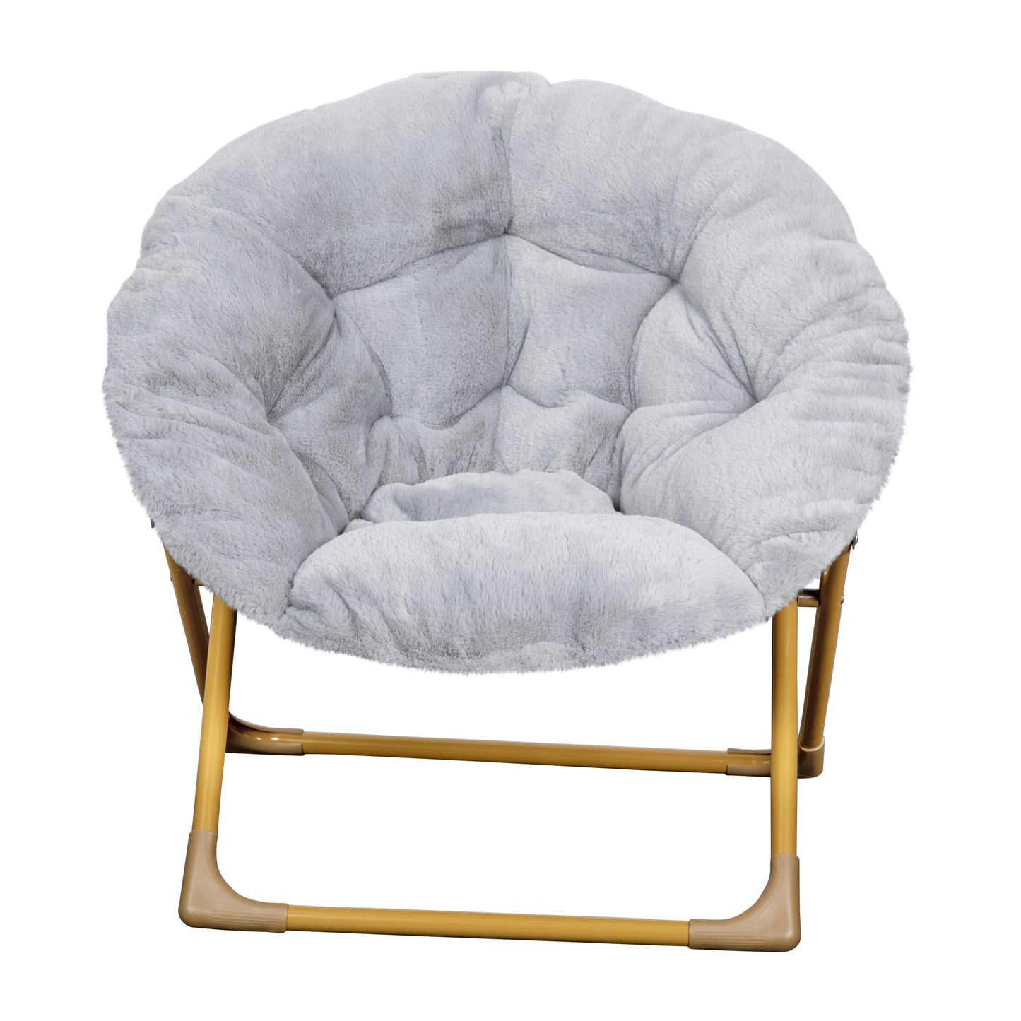 Gwen 23" Kids Cozy Mini Folding Saucer Chair, Faux Fur Moon Chair for Toddlers and Bedroom, Gray/Soft Gold Gray Faux Fur/Soft Gold Frame
