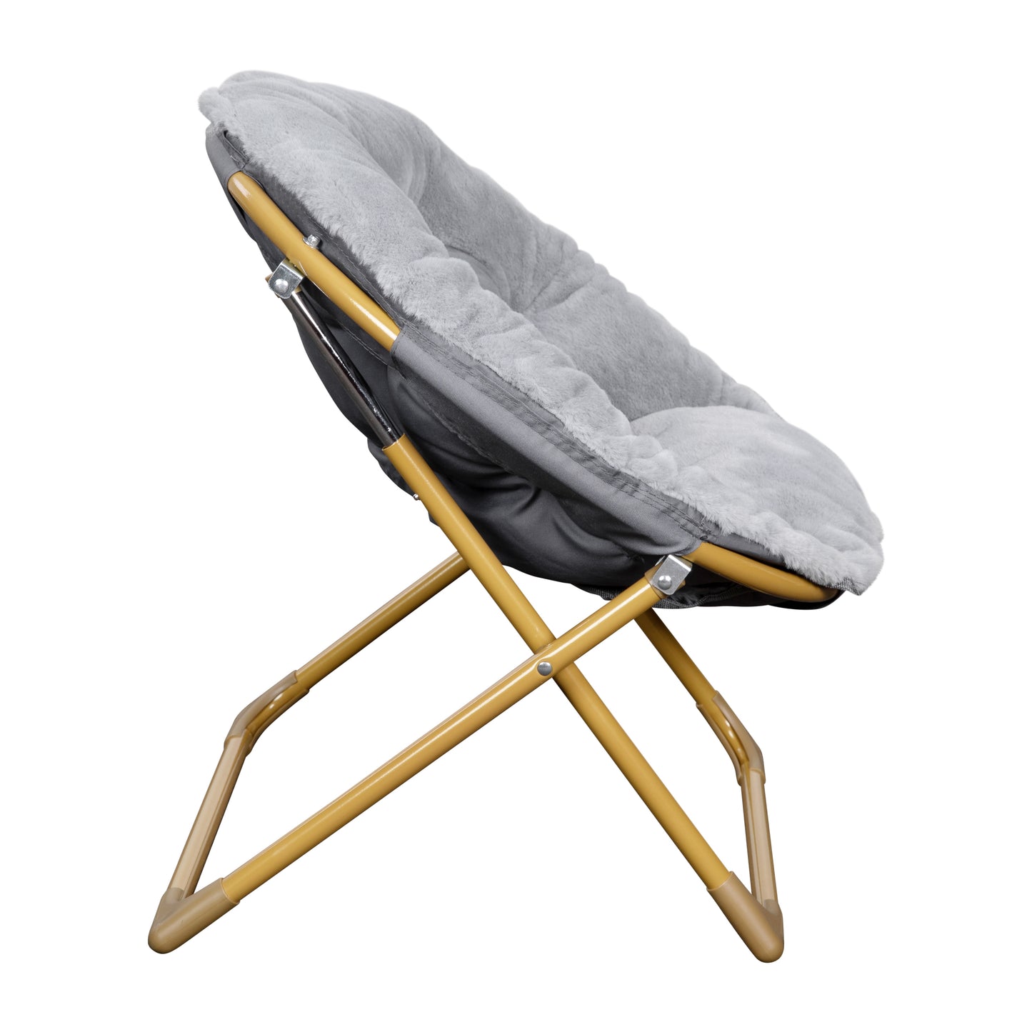 Gwen 23" Kids Cozy Mini Folding Saucer Chair, Faux Fur Moon Chair for Toddlers and Bedroom, Gray/Soft Gold Gray Faux Fur/Soft Gold Frame