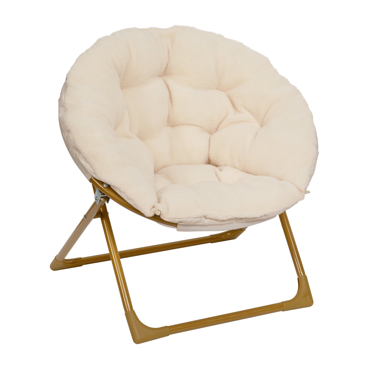 Gwen 23" Kids Cozy Mini Folding Saucer Chair, Sherpa Moon Chair for Toddlers and Bedroom, Ivory/Soft Gold Ivory Faux Fur/Soft Gold Frame