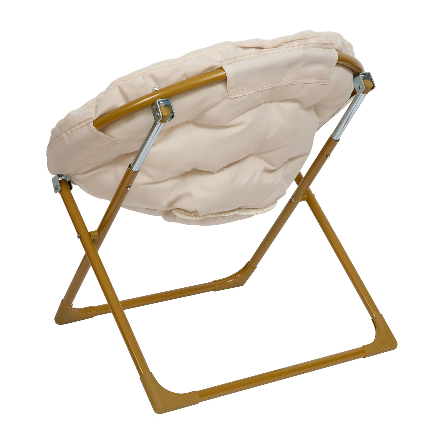 Gwen 23" Kids Cozy Mini Folding Saucer Chair, Sherpa Moon Chair for Toddlers and Bedroom, Ivory/Soft Gold Ivory Faux Fur/Soft Gold Frame