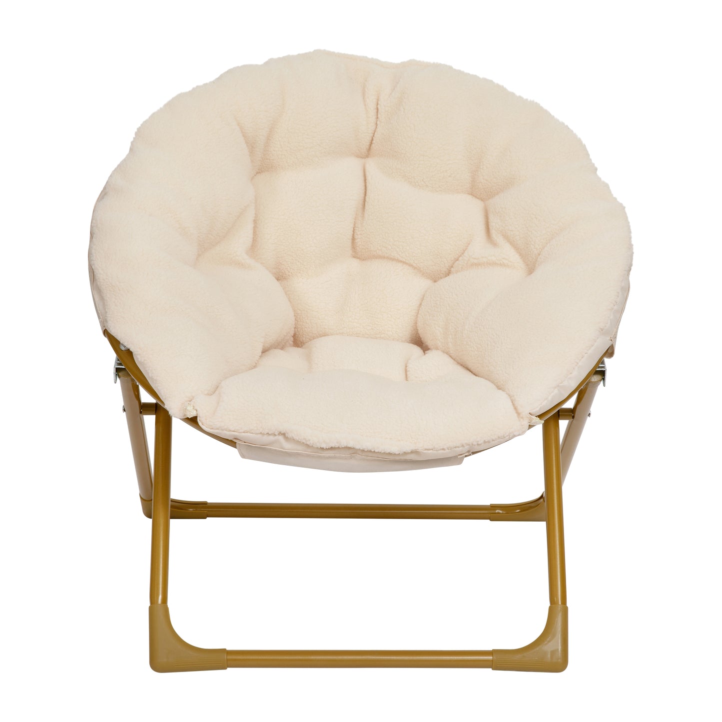 Gwen 23" Kids Cozy Mini Folding Saucer Chair, Sherpa Moon Chair for Toddlers and Bedroom, Ivory/Soft Gold Ivory Faux Fur/Soft Gold Frame