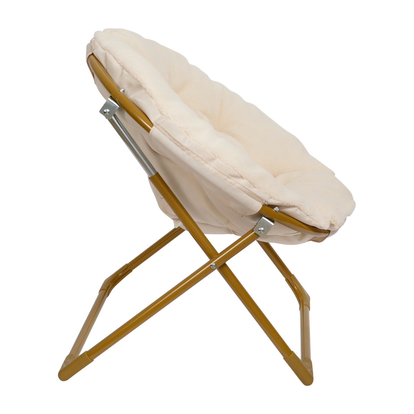 Gwen 23" Kids Cozy Mini Folding Saucer Chair, Sherpa Moon Chair for Toddlers and Bedroom, Ivory/Soft Gold Ivory Faux Fur/Soft Gold Frame