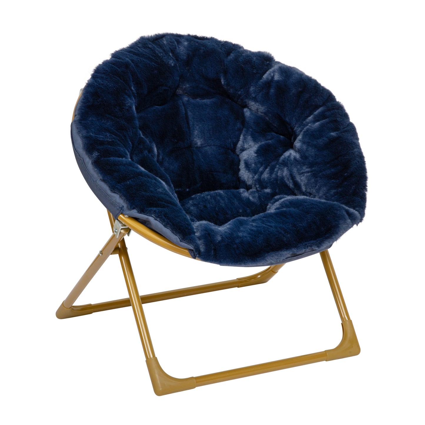 Gwen 23" Kids Cozy Mini Folding Saucer Chair, Faux Fur Moon Chair for Toddlers and Bedroom, Navy/Soft Gold Navy Faux Fur/Soft Gold Frame
