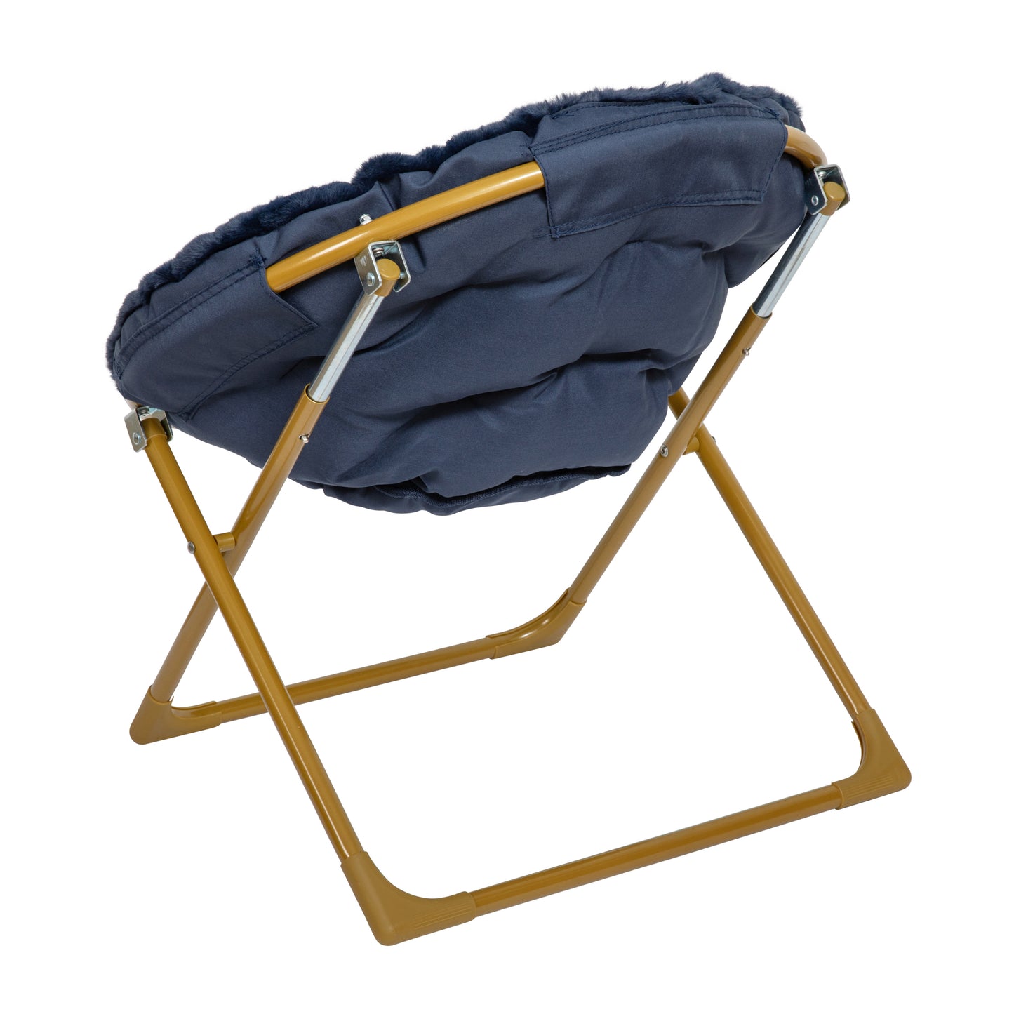 Gwen 23" Kids Cozy Mini Folding Saucer Chair, Faux Fur Moon Chair for Toddlers and Bedroom, Navy/Soft Gold Navy Faux Fur/Soft Gold Frame