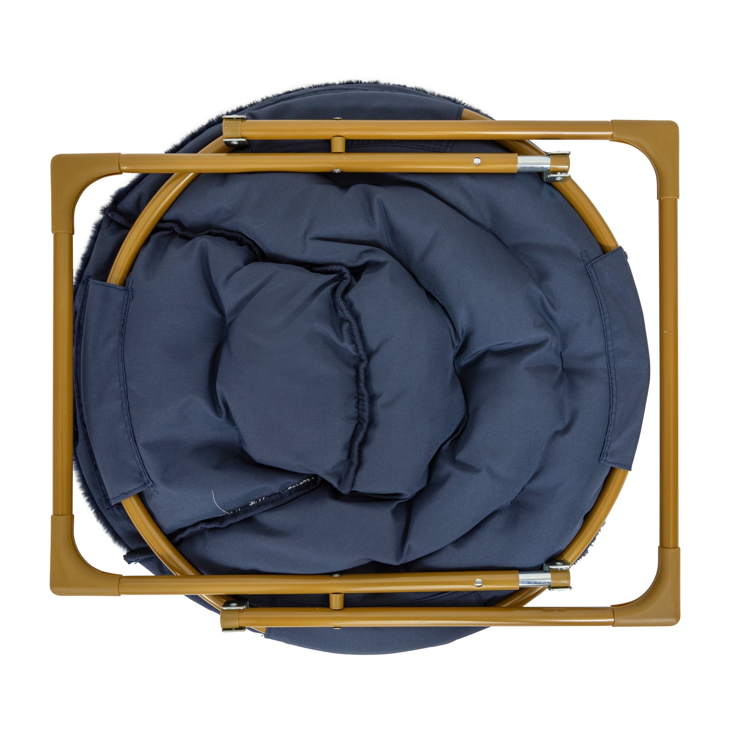 Gwen 23" Kids Cozy Mini Folding Saucer Chair, Faux Fur Moon Chair for Toddlers and Bedroom, Navy/Soft Gold Navy Faux Fur/Soft Gold Frame