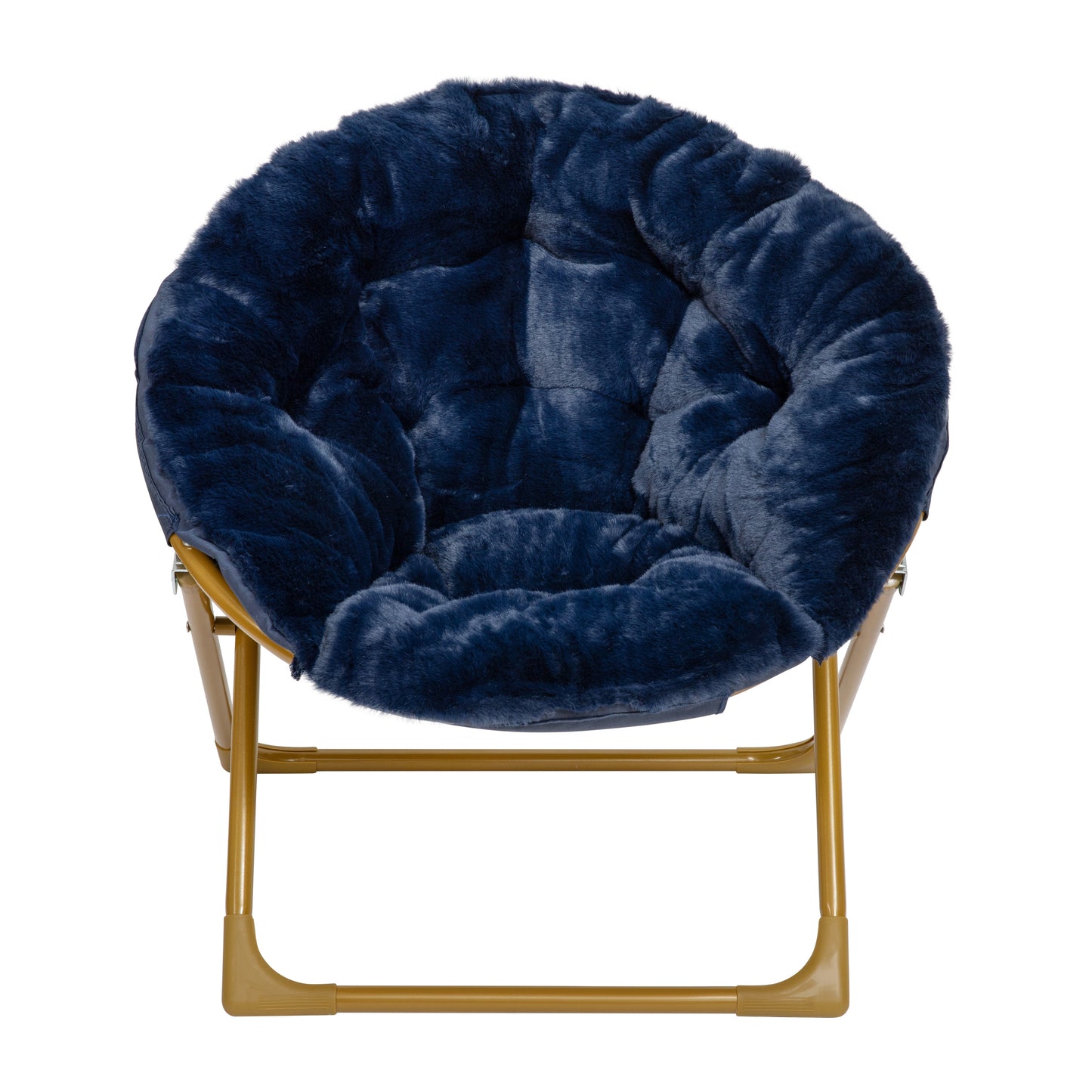 Gwen 23" Kids Cozy Mini Folding Saucer Chair, Faux Fur Moon Chair for Toddlers and Bedroom, Navy/Soft Gold Navy Faux Fur/Soft Gold Frame