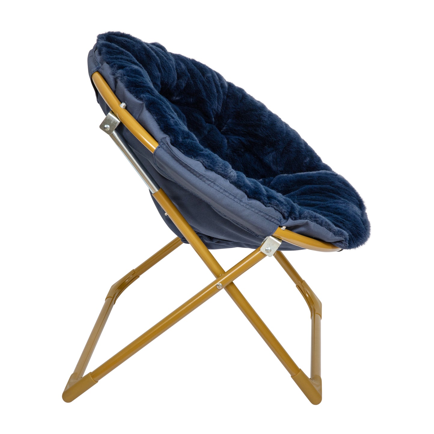 Gwen 23" Kids Cozy Mini Folding Saucer Chair, Faux Fur Moon Chair for Toddlers and Bedroom, Navy/Soft Gold Navy Faux Fur/Soft Gold Frame