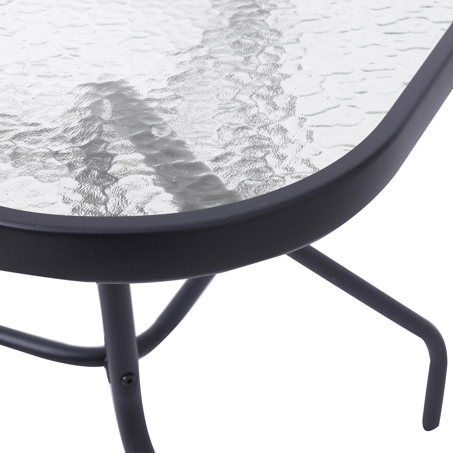 Tory Commercial Grade 27.5" x 47.25" Rectangular Patio Table with Tempered Glass Top with Umbrella Hole and Steel Tube Frame in Black Clear Top/Black Frame