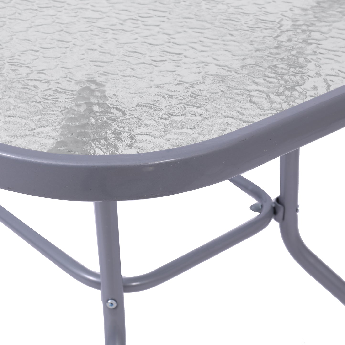 Tory Commercial Grade 27.5" x 47.25" Rectangular Patio Table with Tempered Glass Top with Umbrella Hole and Steel Tube Frame in Silver Clear Top/Silver Frame