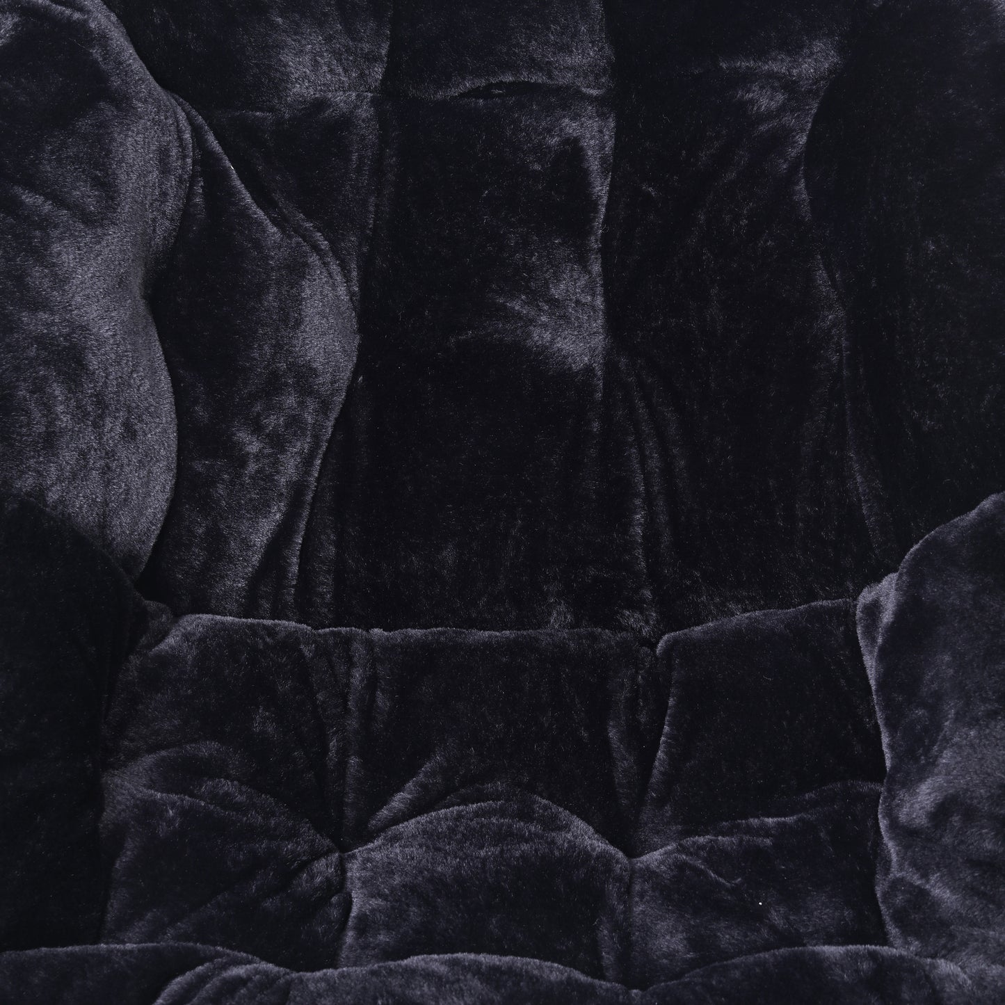 Archer 28" Oversized Portable Faux Fur Folding Saucer Chair for Dorm, Bedroom, Black Faux Fur/Black Frame Black Fabric/Black Frame