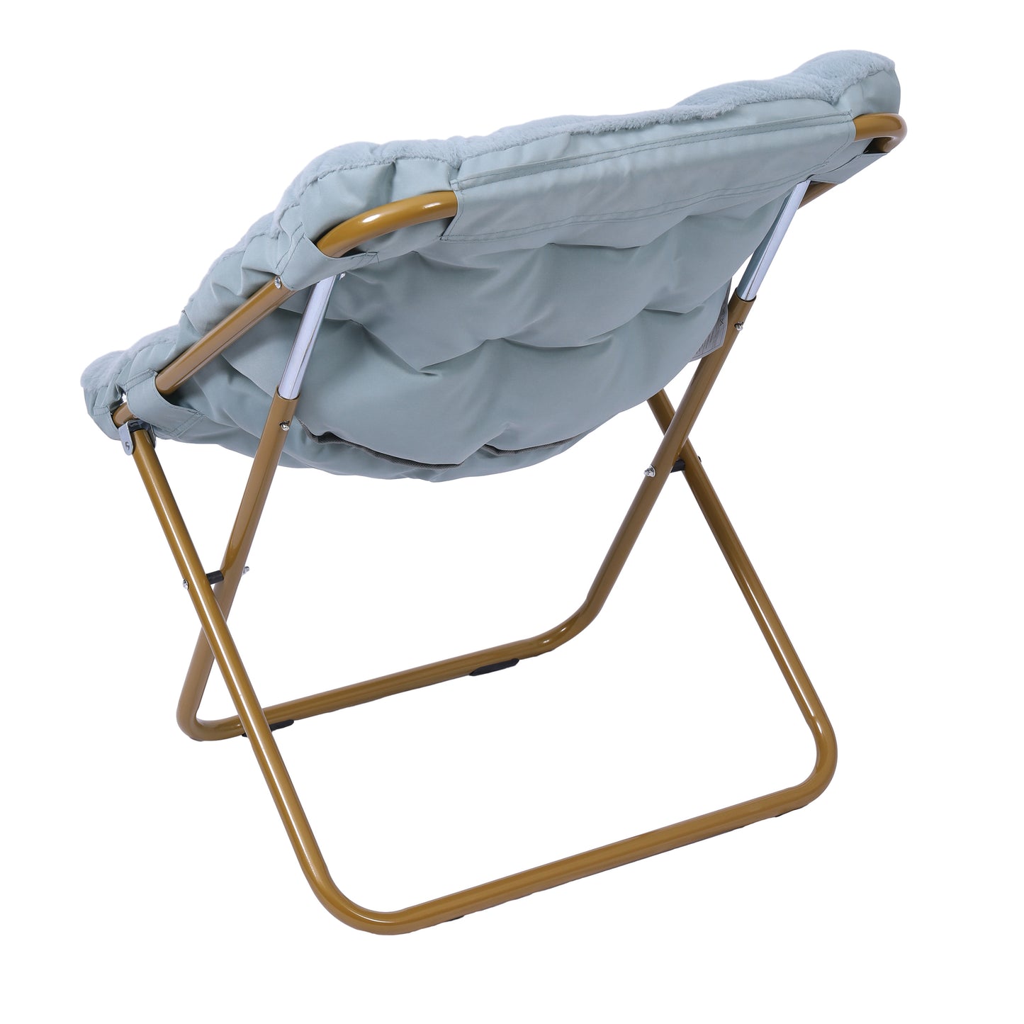 Archer 28" Oversized Portable Faux Fur Folding Saucer Chair for Dorm, Bedroom, Dusty Aqua Faux Fur/Soft Gold Frame Aqua Fabric/Soft Gold Frame
