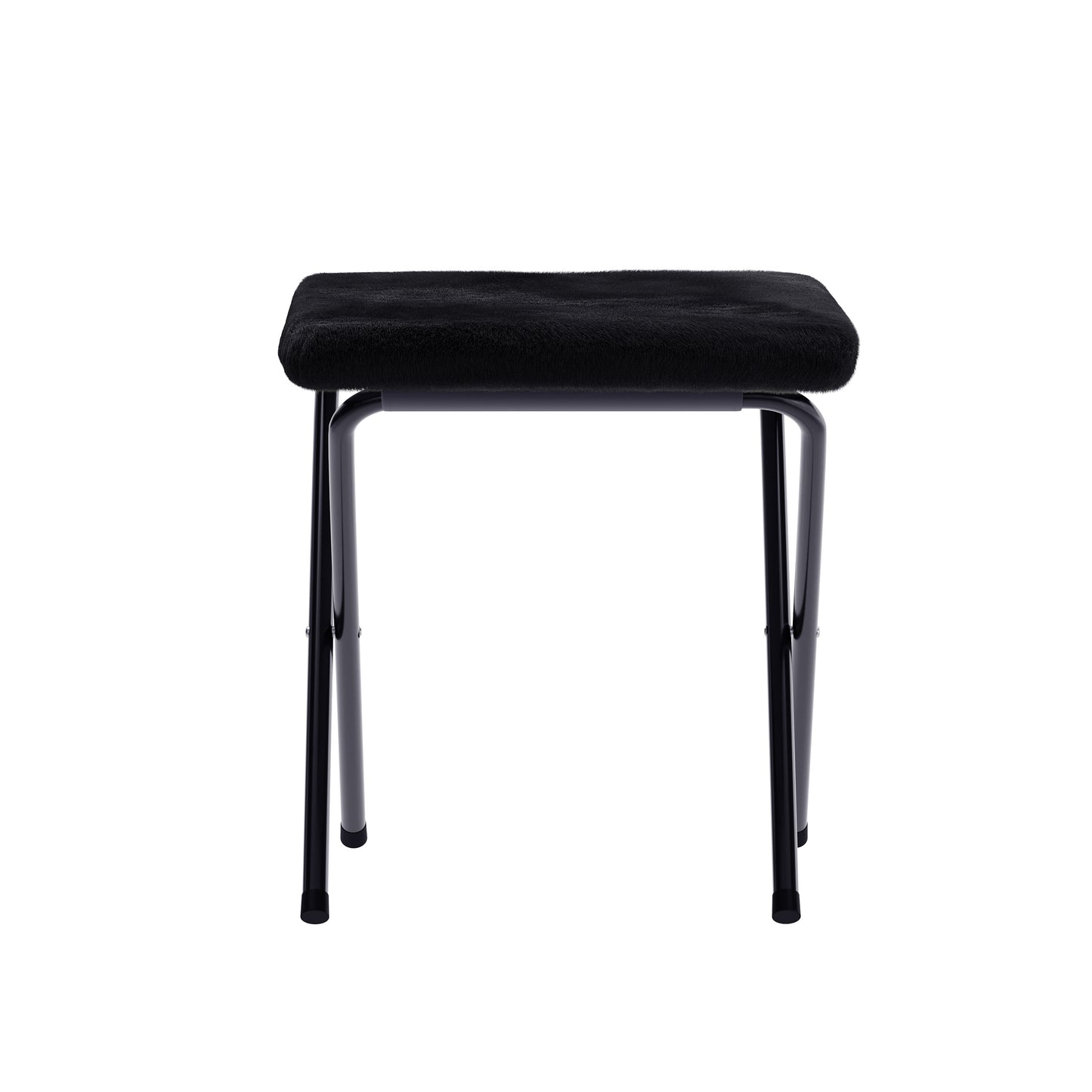 Archer 28" Oversized Portable Faux Fur Folding Saucer Chair with Folding Ottoman for Dorm, Bedroom, Black Faux Fur/Black Frame Black Fabric/Black Frame