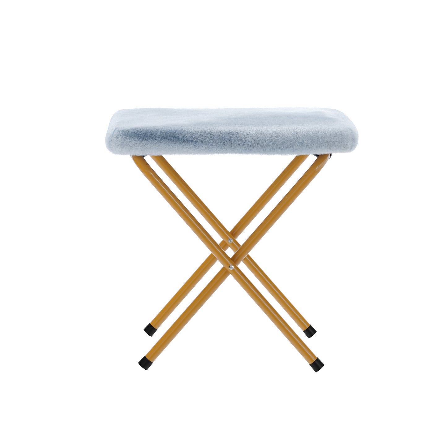 Archer 28" Oversized Portable Faux Fur Folding Saucer Chair with Folding Ottoman for Dorm, Bedroom, Dusty Aqua Faux Fur/Soft Gold Frame Aqua Fabric/Soft Gold Frame