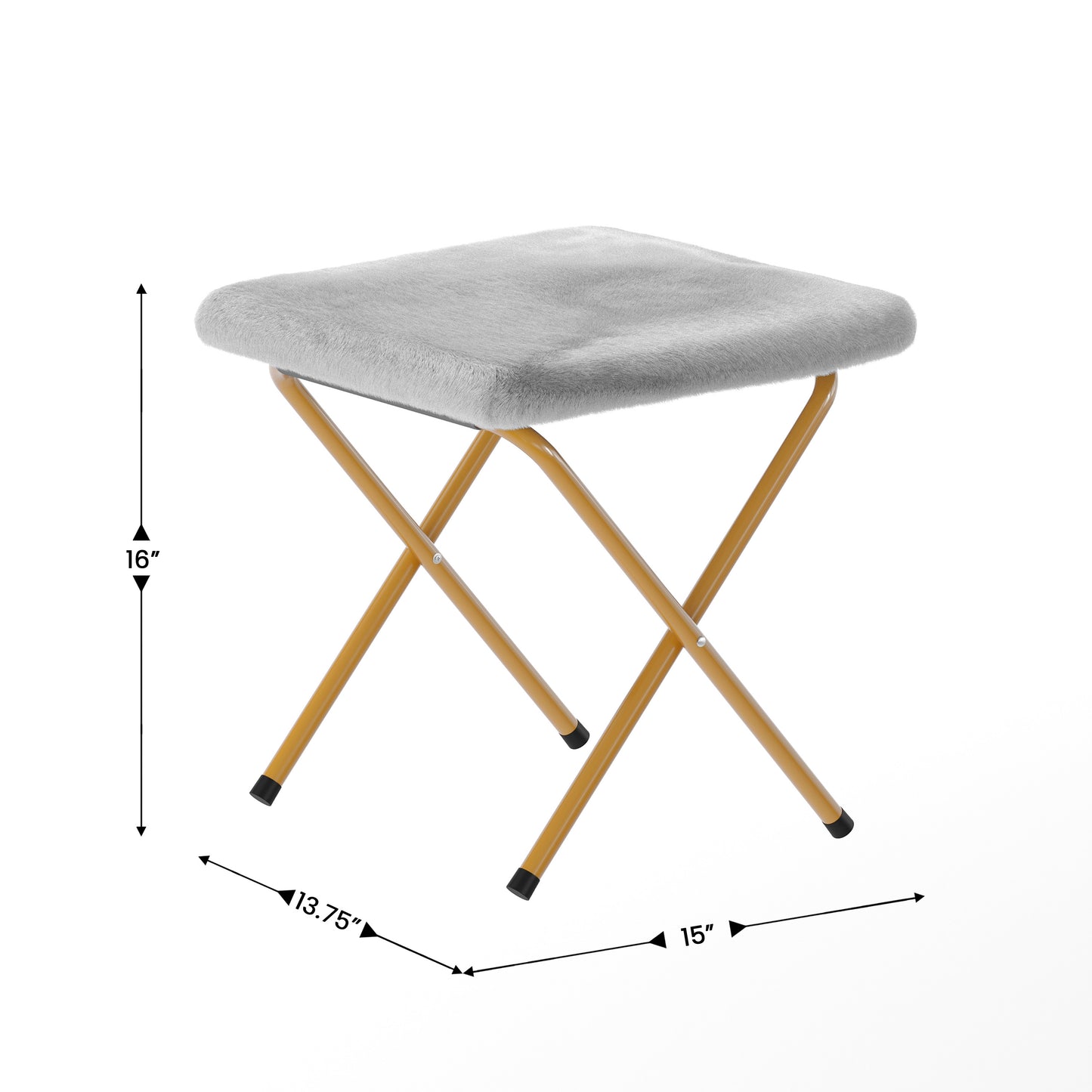 Archer 28" Oversized Portable Faux Fur Folding Saucer Chair with folding Ottoman for Dorm, Bedroom, Gray Faux Fur/Soft Gold Frame Gray Fabric/Soft Gold Frame
