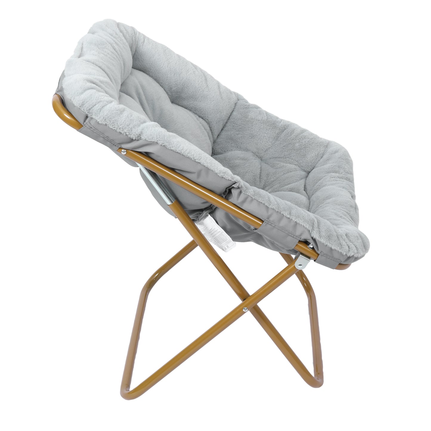 Archer 28" Oversized Portable Faux Fur Folding Saucer Chair with folding Ottoman for Dorm, Bedroom, Gray Faux Fur/Soft Gold Frame Gray Fabric/Soft Gold Frame