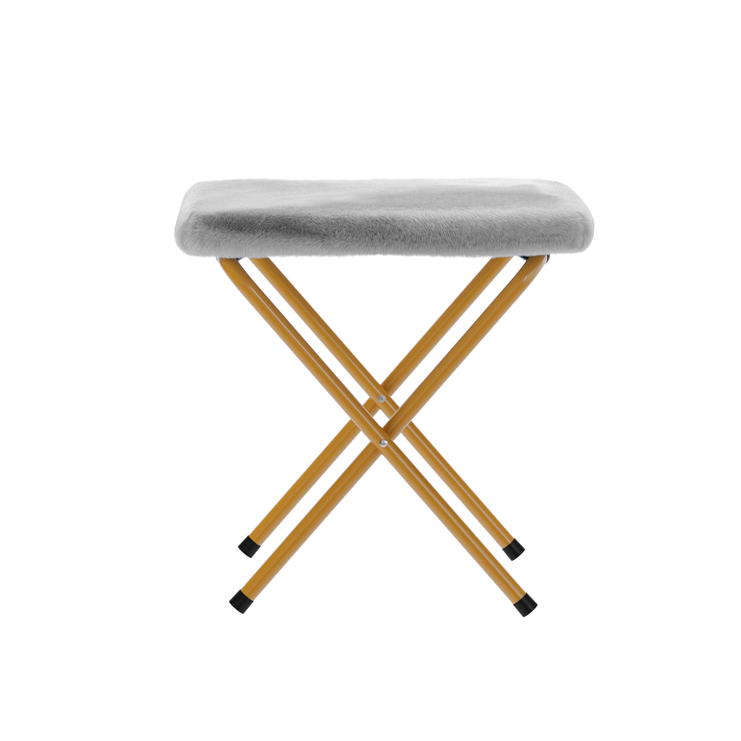 Archer 28" Oversized Portable Faux Fur Folding Saucer Chair with folding Ottoman for Dorm, Bedroom, Gray Faux Fur/Soft Gold Frame Gray Fabric/Soft Gold Frame