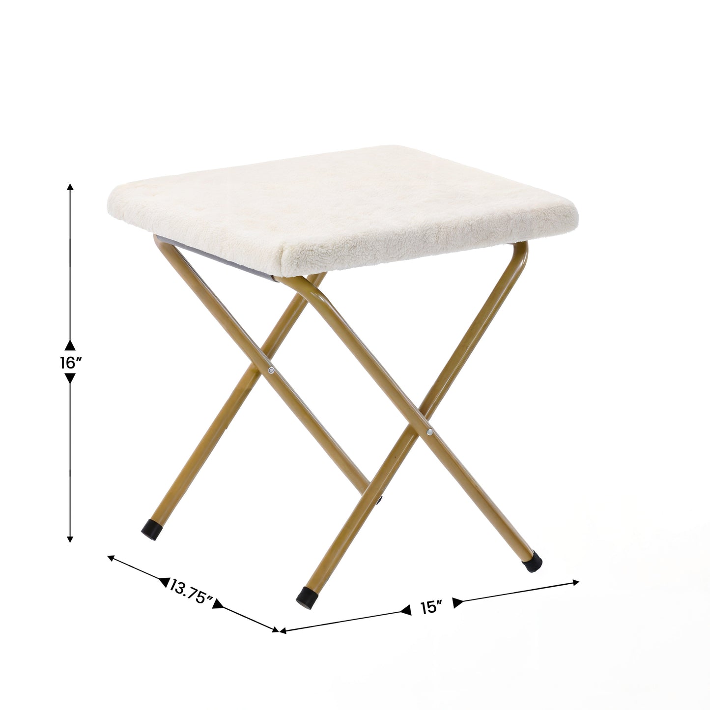 Archer 28" Oversized Portable Faux Shearling Folding Saucer Chair with Folding Ottoman for Dorm, Bedroom, Ivory Faux Shearling/Soft Gold Frame Ivory Faux Shearling Fabric/Soft Gold Frame