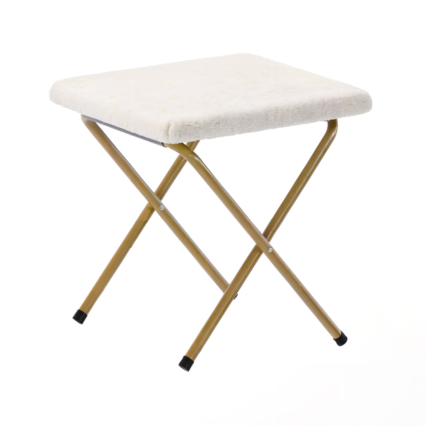 Archer 28" Oversized Portable Faux Shearling Folding Saucer Chair with Folding Ottoman for Dorm, Bedroom, Ivory Faux Shearling/Soft Gold Frame Ivory Faux Shearling Fabric/Soft Gold Frame