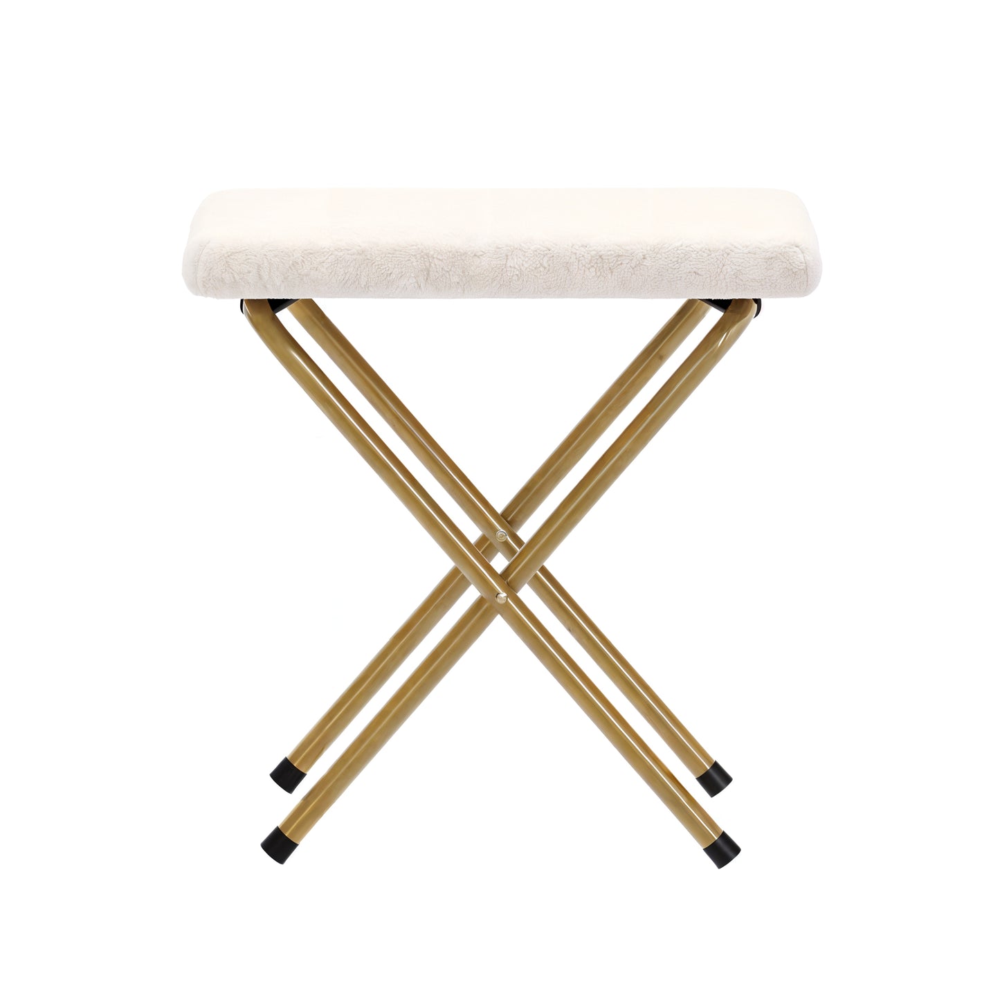 Archer 28" Oversized Portable Faux Shearling Folding Saucer Chair with Folding Ottoman for Dorm, Bedroom, Ivory Faux Shearling/Soft Gold Frame Ivory Faux Shearling Fabric/Soft Gold Frame