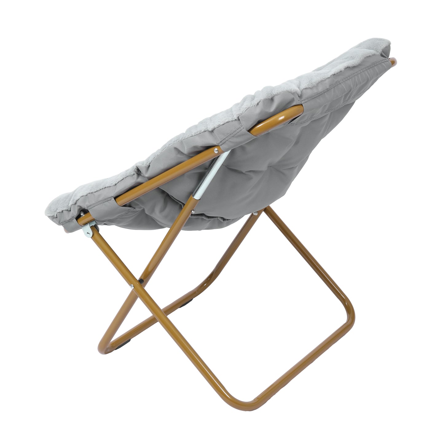Archer 28" Oversized Portable Faux Fur Folding Saucer Chair for Dorm, Bedroom, Gray Faux Fur/Soft Gold Frame Gray Fabric/Soft Gold Frame