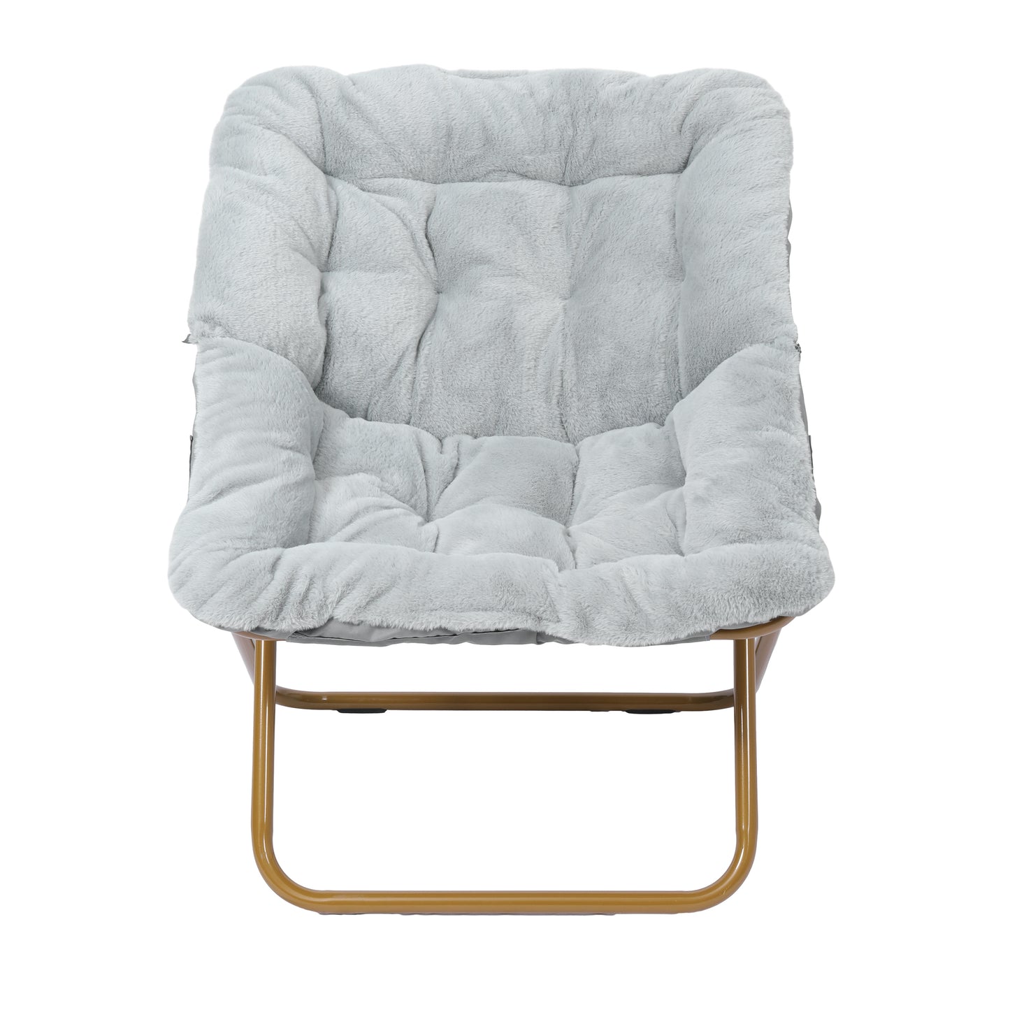 Archer 28" Oversized Portable Faux Fur Folding Saucer Chair for Dorm, Bedroom, Gray Faux Fur/Soft Gold Frame Gray Fabric/Soft Gold Frame