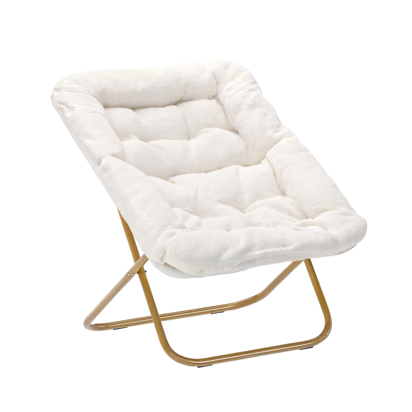 Archer 28" Oversized Portable Faux Shearling Folding Saucer Chair for Dorm, Bedroom, Ivory Faux Shearling/Soft Gold Frame Ivory Faux Shearling Fabric/Soft Gold Frame FV-FSC-027-IV-SGD-GG