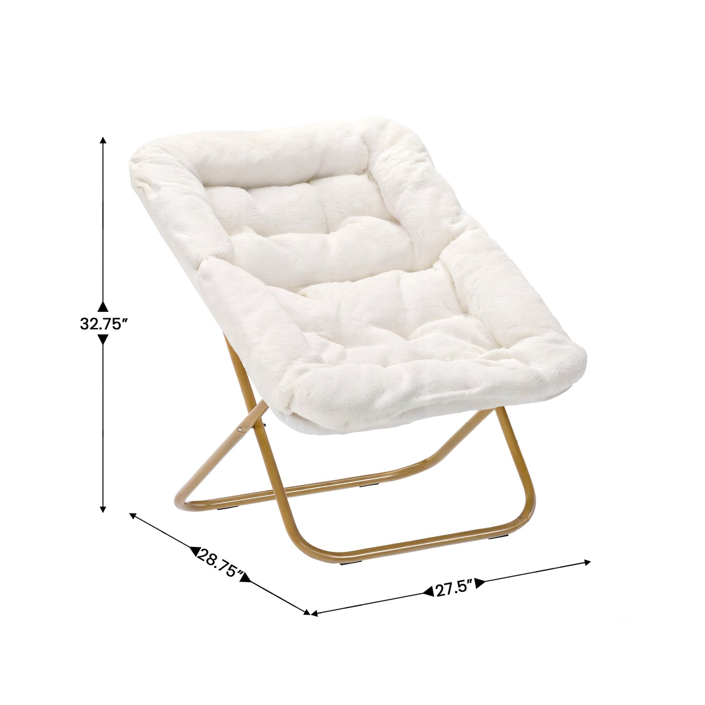 Archer 28" Oversized Portable Faux Shearling Folding Saucer Chair for Dorm, Bedroom, Ivory Faux Shearling/Soft Gold Frame Ivory Faux Shearling Fabric/Soft Gold Frame FV-FSC-027-IV-SGD-GG